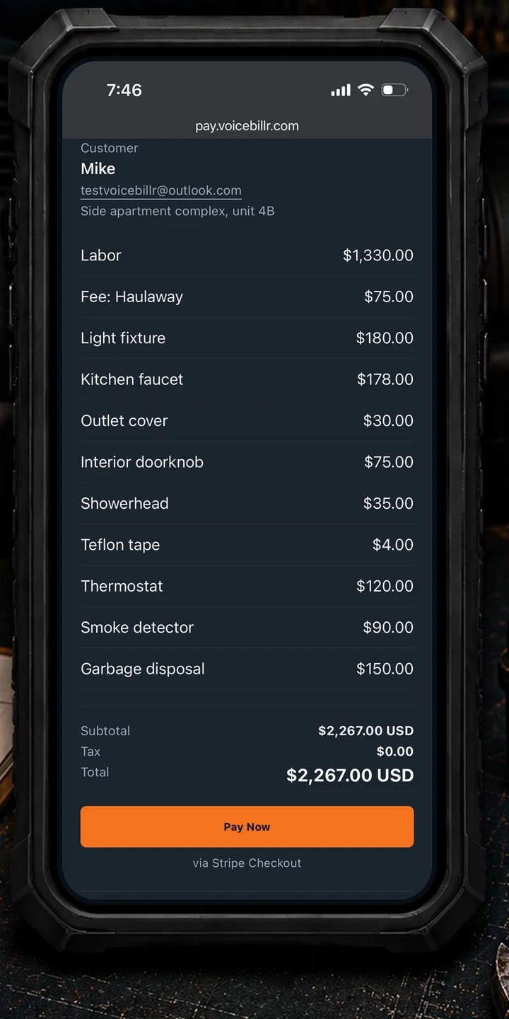 VoiceBillr customer payment link preview